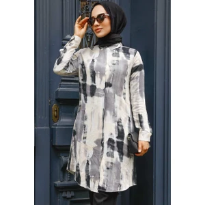 Neva Style Desenli Siyah Tesettür Tunik 11690S