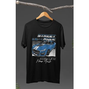 Fuddy Moda  Street Race Ford Mustang Baskılı T-Shirt, Araba Yarış Temalı Baskılı Tişört
