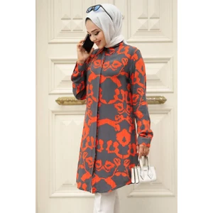 Neva Style Desenli Kiremit Tesettür Tunik 11685KRMT