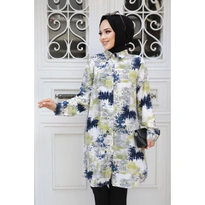 Neva Style Desenli Yağ Yeşil Tesettür Tunik 11677YY