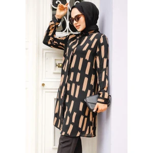 Neva Style Desenli Kahverengi Tesettür Tunik 11683KH