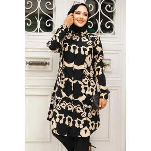 Neva Style Desenli Siyah Tesettür Tunik 11685S