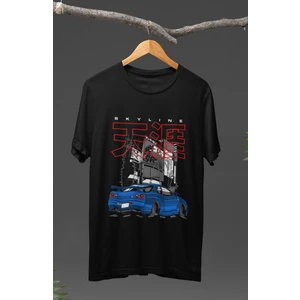 Fuddy Moda  Street Mavi Nissan Skyline Gt-R R34 Baskılı T-Shirt, Araba Yarış Temalı Baskılı Tişört