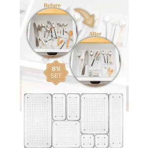 8li Şeffaf Çekmece Içi Düzenleyici Organizer 2x(K.dkdrtgn K.kare) 1x(B. D. O. Dkdrtgn B.kare)