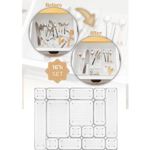 16LI Şeffaf  Düzenleyici Organizer 7x(K.kare) 5x(K.dkdrtgn) 2x(D.dkdrtgn) 1x(B.kare,o.dkdrtgn)