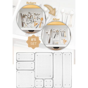 8li Şeffaf Çekmece Içi  Düzenleyici Organizer 2x(D.k.dkdrtgn K.kare) 1x(O.dkdrtgn B.kare)