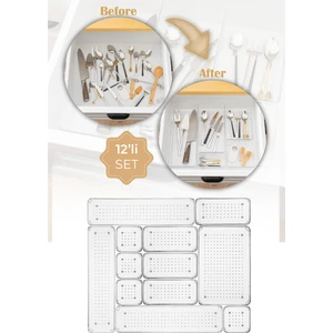 12LI Şeffaf Çekmece Içi Düzenleyici Organizer 4x(K.kare K.dkdrtgn) 3x(D.dkdrtgn) 1x(O.dkdrtgn)