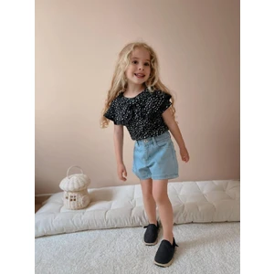 Jolly Kids Kız Çocuk Siyah Leopar Desenli Kot Şortlu Takım