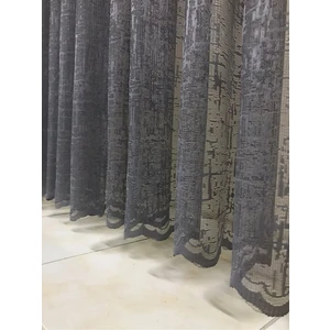 Nish Perde Örme Gri Şantuk Desenli Tül Perde 1/1 Pilesiz