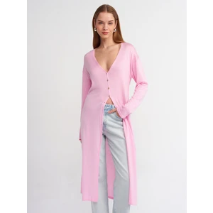 60230 V Yaka Sedef Düğmeli Ince Triko Hırka-Pembe