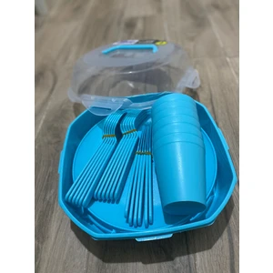 Holly Home 32 Parça 6 Kişilik Kilitli Çantalı Plastik Piknik Seti Yuvarlak Tabak Hh