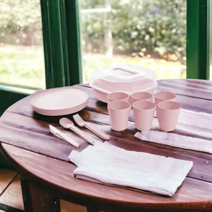 Holly Home 32 Parça 6 Kişilik Kilitli Çantalı Plastik Piknik Seti Yuvarlak Tabak Hh