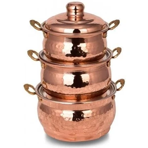 Turna Bakır Mini Güveç Tencere 3'lü Takım El Dövme Kırmızı Turna8184-1