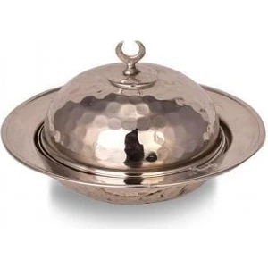 Turna Bakır Saka Yuvarlak Lokumluk 11 cm El Dövme Nikel TURNA5809-2