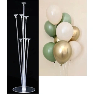 Patladı Gitti 7'li Balon Standı ve 10 Adet Küf Yeşili, Krom Gold ve Deniz Kumu Balon Set