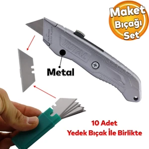 Metal Maket Bıçak Halı Bıçağı Çok Amaçlı Maket Bıçağı Küçük Değiştirilebilir 10 Adet Yedek Bıçak