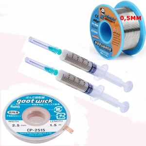 Flux Lehim Toplama,lehim Emme Teli 2,5mm ve Lehim Teli Soldering 63SN/37PB Flux %1-3 40GR 0,5mm 4in1 Arada