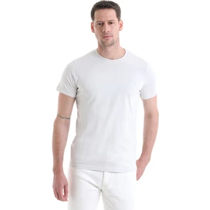 Ekru Regular Fit Düz 100% Pamuklu Bisiklet Yaka Tişört