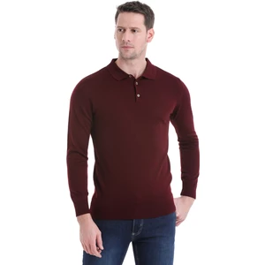 Bordo Regular Fit Düz Polo Yaka Triko Kazak