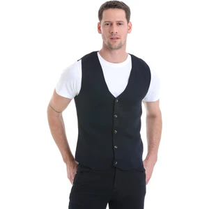 Lacivert Regular Fit Düz V Yaka Triko Yelek