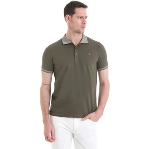 Haki Regular Fit Düz 100% Pamuklu Polo Yaka Tişört