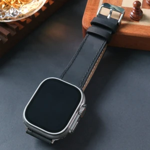 Apple Watch Uyumlu Siyah Deri Kordon 38MM 40MM 41MM Seri 3 4 5 6 7 Se 8 9 Uyumlu Siyah Hakiki Deri Kayış