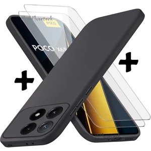 M.TK Moveteck Xiaomi Poco X6 Pro Kılıf Kamera Korumalı Yumuşak Renkli Silikon + 9h Ekran Koruyucu Cam 2'li Set