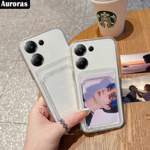 M.tk moveteck Xiaomi Poco C65 Kılıf Şeffaf Arkası Kartlık Bölmeli Cüzdanlı Kartvizitli Yumuşak Silikon Korumalı