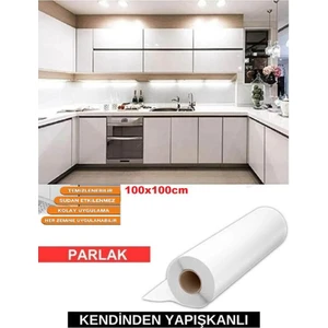 Renkli Duvarlar Parlak Beyaz 100X100CM Yapışkanlı Folyo Mutfak Dolap ve Mobilya Kaplama Folyosu