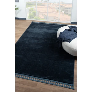 Linos Home Puffy Mavi Örgü Saçaklı Peluş Yumuşacık Yıkanabilir Kaymaz Taban Halı Salon Oturma Odası Koridor