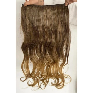 Isıya Dayanıklı Yarım Ay Saç Çıt Çıt / Dalgalı / Kahverengi Sarı Ombreli / 70CM / 140GR