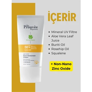 The Prouvee Reponses %100 Doğal 50+Spf Anti-Spot Leke Karşıtı Yüz İçin Organik Güneş Koruyucu Krem 40 ml