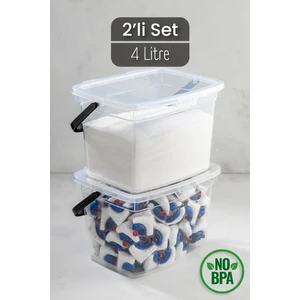 2li 4 Litre Toz Tablet Deterjan Saklama Kabı - Deterjan Kutusu, Toz Tablet Deterjan Kabı Beyaz