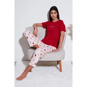 Regular Fit Bisiklet Yaka Kısa Kollu Pijama Takımı Bayan Pijama Takımı 65770105