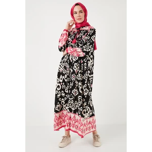 Desenli Regular Fit Bağlamalı V Yaka Maxi Elbise Kadın Elbise 611EL510