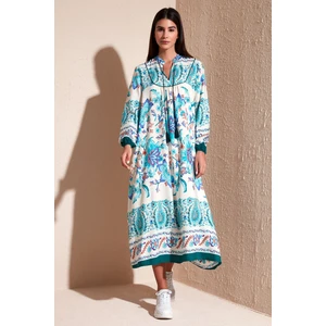 Desenli Regular Fit Bağlamalı V Yaka Maxi Elbise Kadın Elbise 611EL510