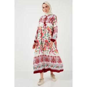 Desenli Regular Fit Bağlamalı V Yaka Maxi Elbise Kadın Elbise 611EL510