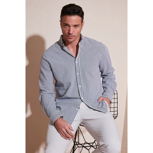 Pamuklu Çizgili Düğmeli Yaka Uzun Kollu Regular Fit Gömlek Erkek GÖMLEK CF23S112237
