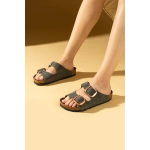 Pembe Potin Kadın Terlik Yaz İçin Nubuk Malzeme