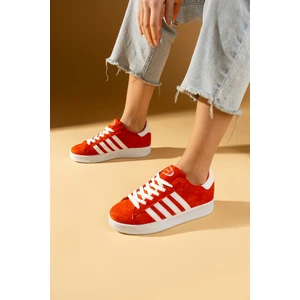 Pembe Potin Bağcıklı Rahat Kalıp Şerit Detaylı Comfort Kadın Sneaker 001-1015-24