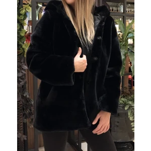 Kadın Siyah Peluş Kaban