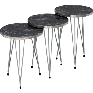 Mhrgroup Cma Siyah Üçlü Zigon Sehpa,zigon Sehpa,gümüş Metal Ayaklı Zigon Sehpa,zigon Sehpa Seti