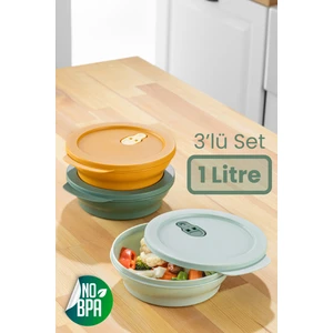 3lü 1 Litre Klipsli Kapaklı Saklama Kabı