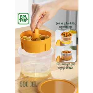 Sunumluk Zeytin Turşu Peynir Çok Amaçlı Süzgeçli Saklama Kabı Sarı