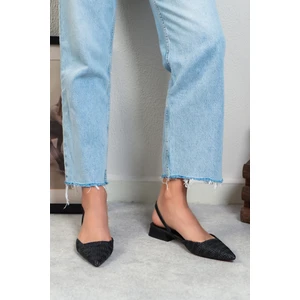 Nişantaşı Shoes Elvira Siyah Hasır Arka Lastikli Sivri Burun Kadın Babet