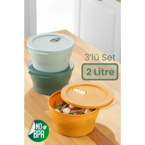 3lü 2 Litre Klipsli Kapaklı Saklama Kabı