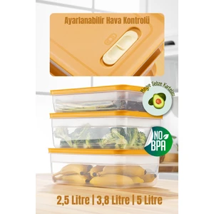 3lü Ayarlı Sebze ve Meyve Saklama Kabı Turuncu 1x(2,5-3,8-5 Litre)