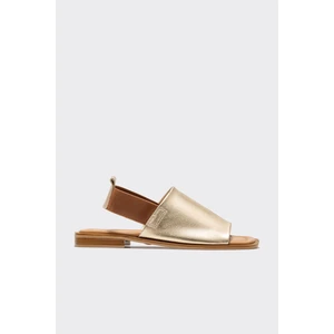 Gold Deri Kadın Düz Sandalet