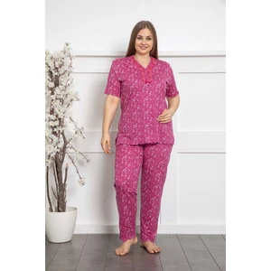 Pembe V Dantel Detay Yaka Geniş Battal Beden Bambu Cepli Büyük Beden Pijama Takımı
