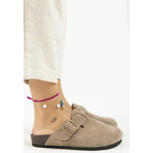 Zeta 2 Kadın Deri  Deri Kemerli Tokalı Sabo Vizon Terlik